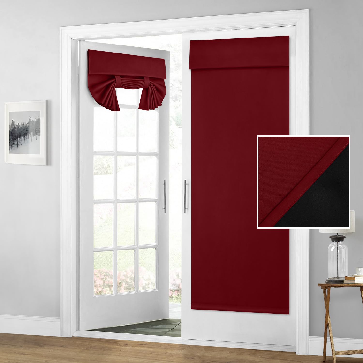 Homeideas 100% Blackout French Door Curtains, Privacy Door Curtains For Door Window, 34 X 68 Inch Room Darkening Curtains, Thermal Insulated Door Window Shades For Bedroom, (1 Panel, Burgundy)